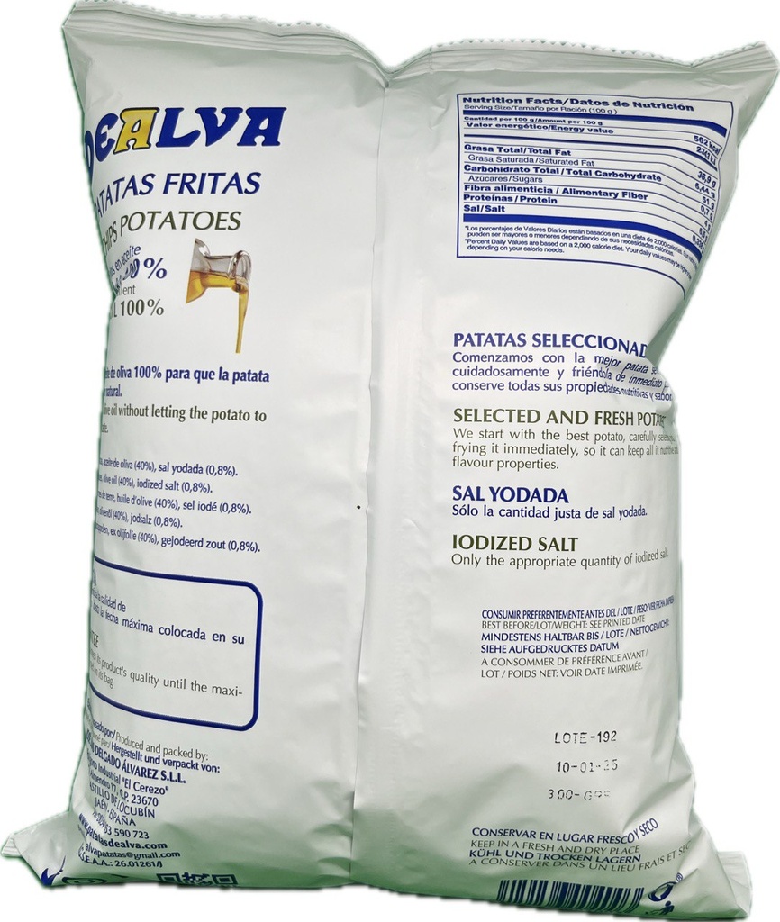 PATATAS DEALVA ACEITE OLIVA SIN SAL CAJA (12 bolsas 150g)